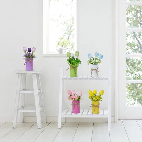 ديكور طاولة عيد الفصح الربيعي، قطع مركزية للطاولات مع 15 قطعة من زهور التوليب الملونة والزهور الاصطناعية وأنفاس الأطفال، والزهور المزيفة مع وعاء معدني، وديكورات عيد الفصح للمنزل والمطبخ والمكتب in Kuwait