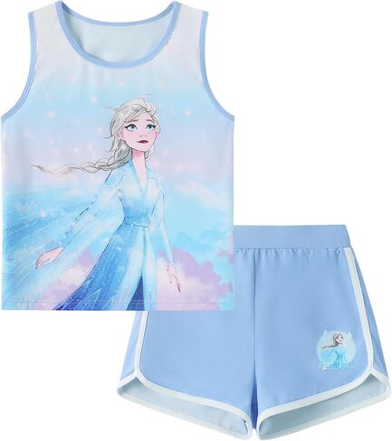 Disney Stitch丨 Frozen丨 Minnie Mouse丨Princess丨Winnie Tank Top+Dolphin Shorts Girls Outfits Workout Athletic Set Summer in Kuwait