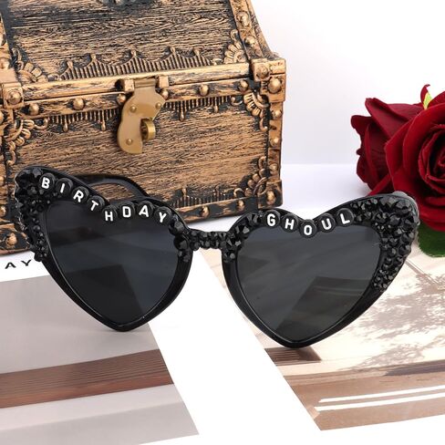 Chanaco Birthday Sash for Women Goth Birthday Party Decorations for Girls Black Ghoul Sash and Heart Sunglasses Spooky Emo Horror Gothic Gifts Halloween Accessories in Kuwait