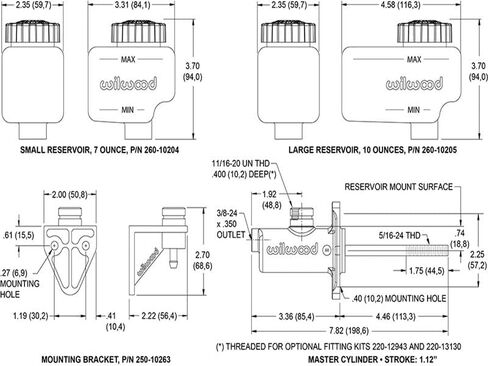 Wilwood 260-13619 Short Remote Master Cylinder Kit 3/4" Bore, 3/8"-24 Banjo OutleT in Saudi Arabia