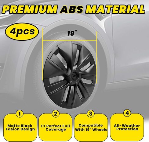 أغطية العجلات 19 بوصة لطراز Tesla Y 2024 2023 2022 2021، واقي حافة Hubcaps بديل من مادة ABS ملحقات Tesla Model Y (مجموعة من 4 قطع) in Kuwait
