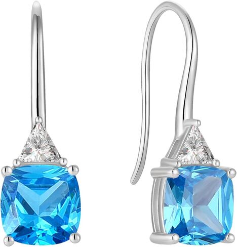 Gemstone Square Shape 925 Sterling Silver Dangle Earrings with Birthstone For Women in Saudi Arabia