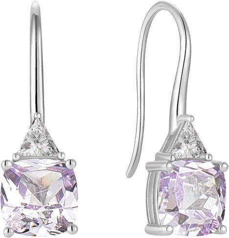Gemstone Square Shape 925 Sterling Silver Dangle Earrings with Birthstone For Women in Kuwait