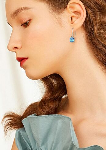 Gemstone Square Shape 925 Sterling Silver Dangle Earrings with Birthstone For Women in Saudi Arabia
