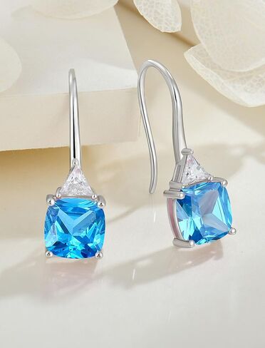 Gemstone Square Shape 925 Sterling Silver Dangle Earrings with Birthstone For Women in Saudi Arabia