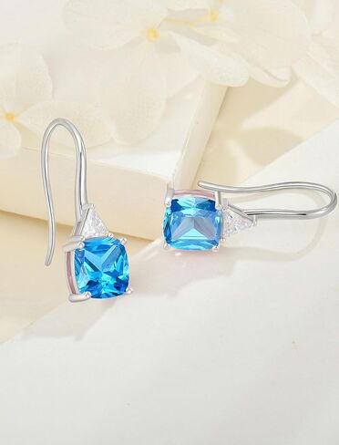 Gemstone Square Shape 925 Sterling Silver Dangle Earrings with Birthstone For Women in Saudi Arabia