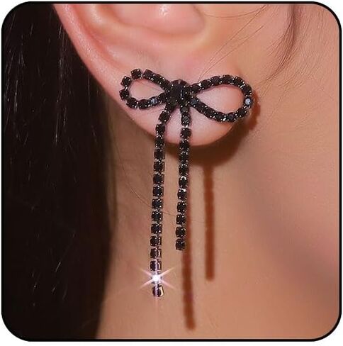 Black Bow Earrings Valentines Earrings for Women Black Pink Gold Silver Red Purple Blue Rhinestone Bow Earrings Hot Pink Bowknot Dangle Earring Sparkly Coquette Jewelry Valentines Day Outfits for Women Wedding Earings for Brides Valentine's Day Gifts for  in Kuwait