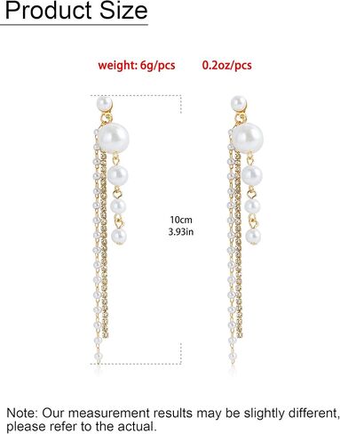 Long Pearl Drop Earrings for Women Trendy Pearl Tassel Earrings Sparkly Pearls and Rhinestone Ear-rings Bridal Wedding Guest Dress Jewelry Accessories in Saudi Arabia