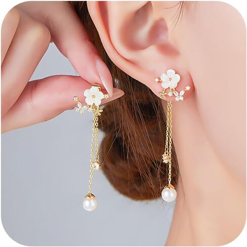 Long Pearl Drop Earrings for Women Trendy Pearl Tassel Earrings Sparkly Pearls and Rhinestone Ear-rings Bridal Wedding Guest Dress Jewelry Accessories in Saudi Arabia