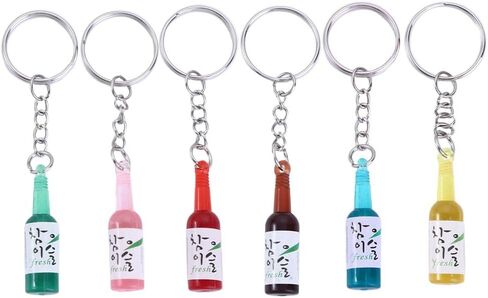 Vctitil 6 Pcs Korean Soju Bottle Keychain Acrylic Simulation Miniature Soju Cans Keyring Bag Pendant Car Key Accessories in Saudi Arabia