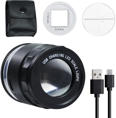 30X Loupe Magnifier, Jewelry Loupe Magnifier with LED Light and Scale, USB Rechargeable Adjustable Focal Length Magnifier 30X Magnifying Glass for Gems, Coins, Stamps in Saudi Arabia