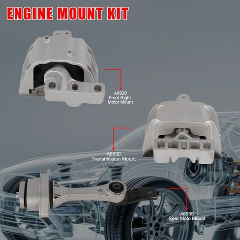 3PCS Engine Motor Mount and Transmission Mount Set Compatible with Volkswagen VW Jetta 1999-2005, for Golf 1999-2006, for Beetle 1999-2005, L4 1.8L 1.9L 2.0L Replace A6929,A6930,A6935 in Kuwait