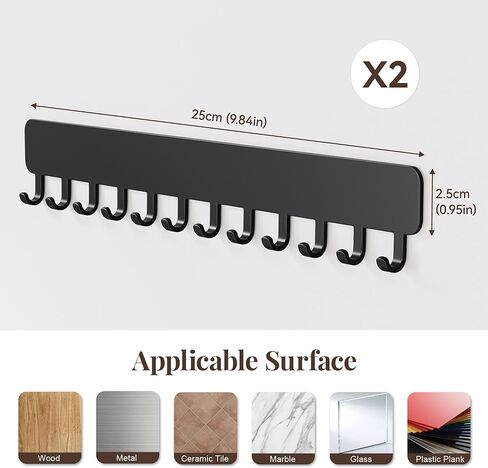Wall-Mounted Jewelry Organizer, Self-Adhesive Hanging Holder with Hooks for Necklaces, Bracelets, Earrings - Display Storage for Women, 2PCS, Black in Saudi Arabia