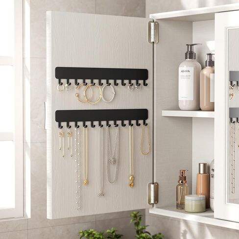 Wall-Mounted Jewelry Organizer, Self-Adhesive Hanging Holder with Hooks for Necklaces, Bracelets, Earrings - Display Storage for Women, 2PCS, Black in Saudi Arabia