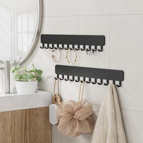 Wall-Mounted Jewelry Organizer, Self-Adhesive Hanging Holder with Hooks for Necklaces, Bracelets, Earrings - Display Storage for Women, 2PCS, Black in Saudi Arabia
