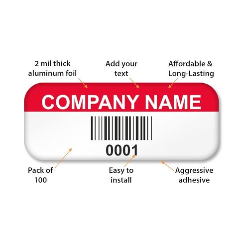 MyAssetTag Custom Asset Labels with Numbers and Barcode | 0.5" x 1.25", Aluminum Foil Tags, Pack of 100 Stickers, Made in USA in Saudi Arabia