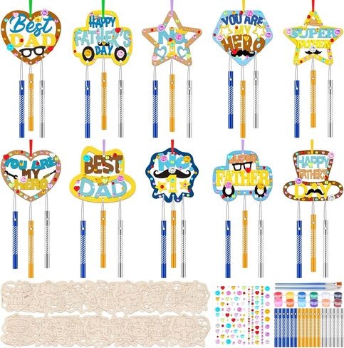 DoubleFill 30 Pack Wind Chime Kit Make You Own Mother's Day Wind Chimes Crafts DIY Coloring Wooden Mother's Day Craft for Mom's Birthday Gifts Party Decoration Art Hanging Ornaments in Kuwait