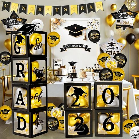 Graduation Decorations Class of 2025 - Red and Black Graduation Decorations - Balloons Boxes with Letters 2025 GRAD So Proud of You, Congrats Grad Party Decorations for Any Grades in Kuwait