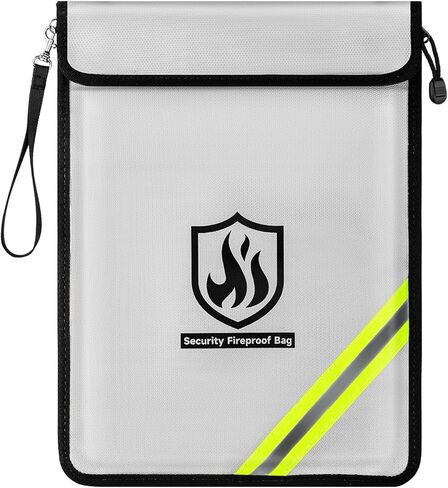 Fireproof Document Bag, 15 x 11 Inch Waterproof Documents Holder 2000℉ Safe for Important File Money Cash Legal Papers, Two Pockets Dual Zippered File Bag with Hand-held Strap & Reflective Strip in Kuwait