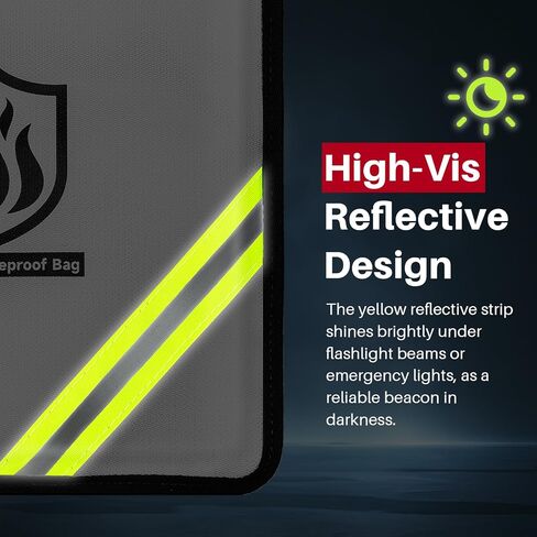 Fireproof Document Bag, 15 x 11 Inch Waterproof Documents Holder 2000℉ Safe for Important File Money Cash Legal Papers, Two Pockets Dual Zippered File Bag with Hand-held Strap & Reflective Strip in Kuwait