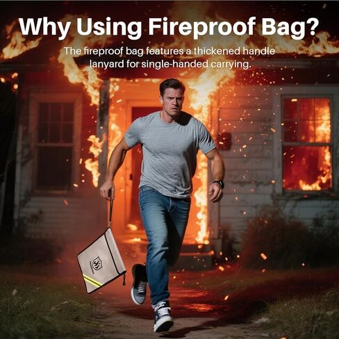 Fireproof Document Bag, 15 x 11 Inch Waterproof Documents Holder 2000℉ Safe for Important File Money Cash Legal Papers, Two Pockets Dual Zippered File Bag with Hand-held Strap & Reflective Strip in Kuwait