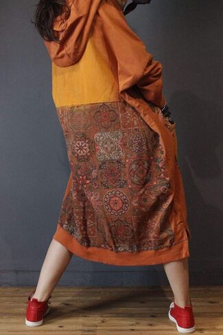 سترات Duberess النسائية الكاجوال الفضفاضة ذات القلنسوة والزهور العرقية، سترات بأكمام طويلة مع جيوب (as1، alpha، l، xx_l، عادي، عادي، برتقالي الطراز 1) in Kuwait