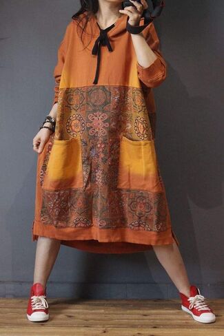 سترات Duberess النسائية الكاجوال الفضفاضة ذات القلنسوة والزهور العرقية، سترات بأكمام طويلة مع جيوب (as1، alpha، l، xx_l، عادي، عادي، برتقالي الطراز 1) in Kuwait