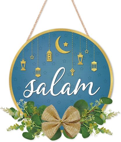 TOARTi Salam Wooden Plaque Salam Wreath Hanging Door Sign Eid Mubarak Decoration for Home Ramadan Kareem Eid Festival Supplies Eid Ramadan Gifts Ramadan Mubarak Wood Sign in Saudi Arabia