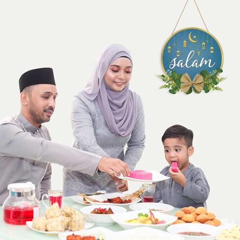 TOARTi Salam Wooden Plaque Salam Wreath Hanging Door Sign Eid Mubarak Decoration for Home Ramadan Kareem Eid Festival Supplies Eid Ramadan Gifts Ramadan Mubarak Wood Sign in Saudi Arabia