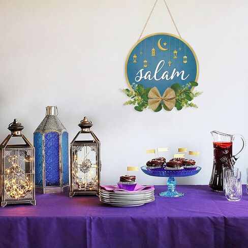TOARTi Salam Wooden Plaque Salam Wreath Hanging Door Sign Eid Mubarak Decoration for Home Ramadan Kareem Eid Festival Supplies Eid Ramadan Gifts Ramadan Mubarak Wood Sign in Saudi Arabia