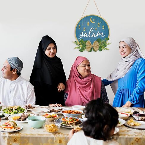 TOARTi Salam Wooden Plaque Salam Wreath Hanging Door Sign Eid Mubarak Decoration for Home Ramadan Kareem Eid Festival Supplies Eid Ramadan Gifts Ramadan Mubarak Wood Sign in Saudi Arabia