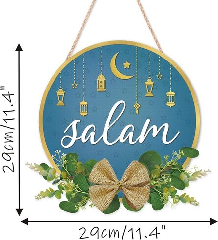 TOARTi Salam Wooden Plaque Salam Wreath Hanging Door Sign Eid Mubarak Decoration for Home Ramadan Kareem Eid Festival Supplies Eid Ramadan Gifts Ramadan Mubarak Wood Sign in Saudi Arabia