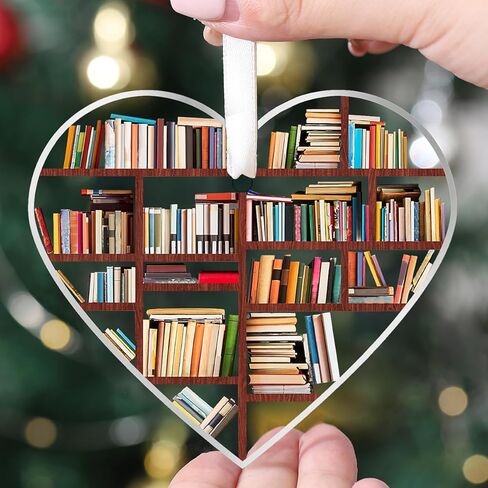 زخرفة ديكور الكتب نافذة من الزجاج الملون معلقة - تصميم رف كتب على شكل قلب من الأكريليك، هدايا كتابية لعشاق الكتب المدرسية وإكسسوارات الزينة in Saudi Arabia