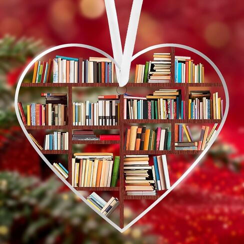 زخرفة ديكور الكتب نافذة من الزجاج الملون معلقة - تصميم رف كتب على شكل قلب من الأكريليك، هدايا كتابية لعشاق الكتب المدرسية وإكسسوارات الزينة in Saudi Arabia