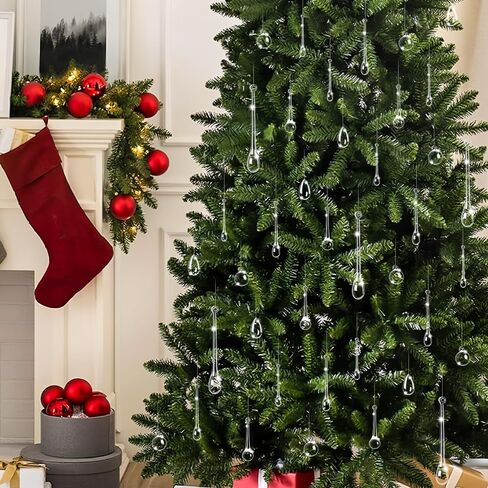 100 pcs Christmas Teardrop Ornaments 6 Styles Clear Acrylic Hanging Raindrop Decoration Christmas Crystal Chandelier Pendant for Christmas Tree Decor Winter Party Wedding Supplies in Saudi Arabia