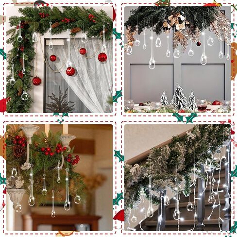 100 pcs Christmas Teardrop Ornaments 6 Styles Clear Acrylic Hanging Raindrop Decoration Christmas Crystal Chandelier Pendant for Christmas Tree Decor Winter Party Wedding Supplies in Saudi Arabia