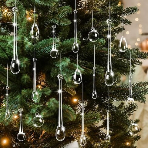 100 pcs Christmas Teardrop Ornaments 6 Styles Clear Acrylic Hanging Raindrop Decoration Christmas Crystal Chandelier Pendant for Christmas Tree Decor Winter Party Wedding Supplies in Saudi Arabia