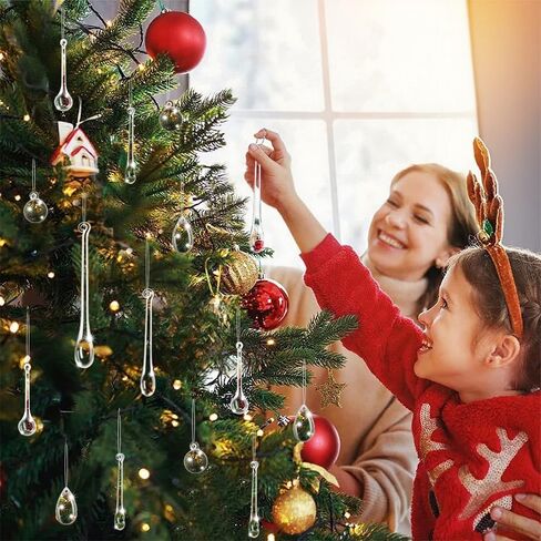 100 pcs Christmas Teardrop Ornaments 6 Styles Clear Acrylic Hanging Raindrop Decoration Christmas Crystal Chandelier Pendant for Christmas Tree Decor Winter Party Wedding Supplies in Saudi Arabia