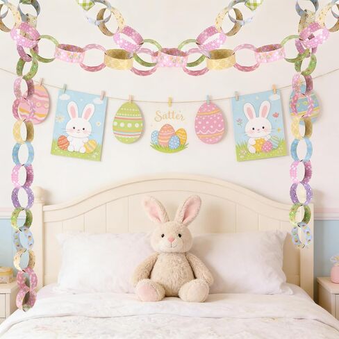 Easter Paper Chain Decor, 600 Pcs Cute Bunny Colorful Paper Chains for Home and Classroom Decorations, Happy Easter Strips for Holiday Party Decoration Supplies in Kuwait