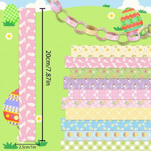 Easter Paper Chain Decor, 600 Pcs Cute Bunny Colorful Paper Chains for Home and Classroom Decorations, Happy Easter Strips for Holiday Party Decoration Supplies in Kuwait