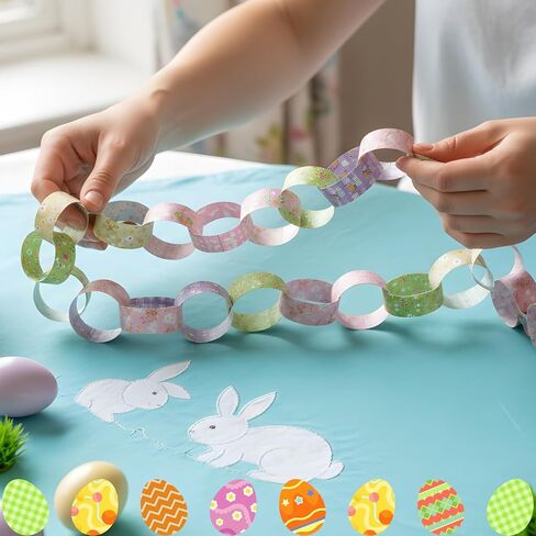 Easter Paper Chain Decor, 600 Pcs Cute Bunny Colorful Paper Chains for Home and Classroom Decorations, Happy Easter Strips for Holiday Party Decoration Supplies in Kuwait