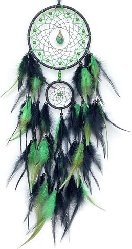 Black and Green Dream Catcher Wall Decor Feather Dream Catchers with Pendant Handmade Dreamcatcher Wall Hanging Ornament for Bedroom Living Room Home Decor in Kuwait