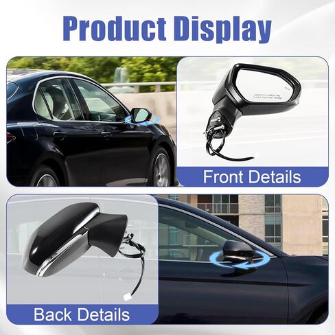 مجموعة مرآة جانبية للركاب متوافقة مع Toyota Camry 2024 2023 2022 2021 2020 2019 2018 7 دبابيس الطاقة + تسخين + إشارة الانعطاف + مجموعة مرآة الباب اليمنى للنقطة العمياء (جانب الراكب) in Saudi Arabia