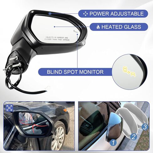 مجموعة مرآة جانبية للركاب متوافقة مع Toyota Camry 2024 2023 2022 2021 2020 2019 2018 7 دبابيس الطاقة + تسخين + إشارة الانعطاف + مجموعة مرآة الباب اليمنى للنقطة العمياء (جانب الراكب) in Saudi Arabia