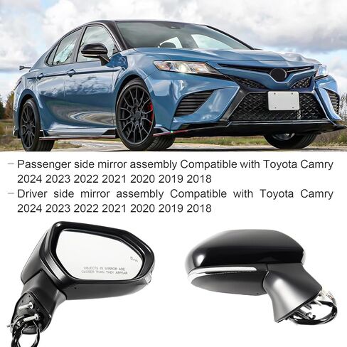 مجموعة مرآة جانبية للركاب متوافقة مع Toyota Camry 2024 2023 2022 2021 2020 2019 2018 7 دبابيس الطاقة + تسخين + إشارة الانعطاف + مجموعة مرآة الباب اليمنى للنقطة العمياء (جانب الراكب) in Saudi Arabia