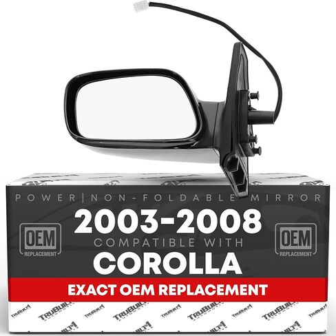 Passenger Side Mirror Replacement - Compatible with 2003-2008 Toyota Corolla - Powered Adjustment, Non-Foldable, Convex Glass with English Warning - Black, 3H3P - OEM 8791002380, TO1321178, TO1321179 in Kuwait