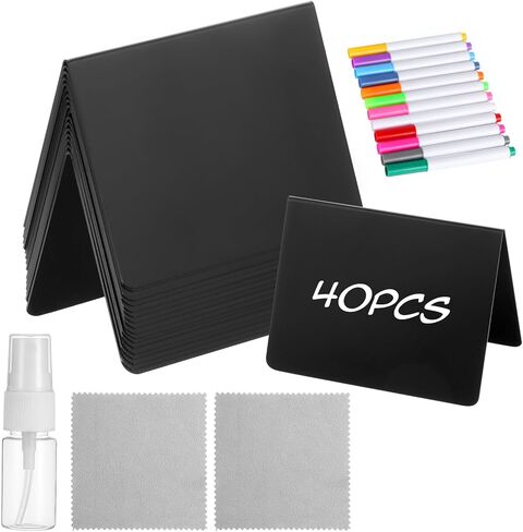 40 Pack Reusable Mini Chalkboard Signs, Food Labels for Party Buffet Catering Supplies, 3.9x2.7 Inch Black Buffet Display Tent Cards with V-Shaped Design in Kuwait