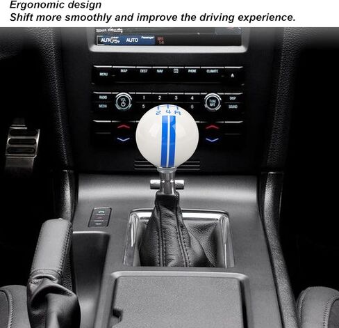 SIXRUN 5 Speed Manual Gear Shift Knob, Round Ball Shape with 3 Adapters, White Blue Resin, 57x57x62mm, for 1967-2018 Vehicles in Kuwait