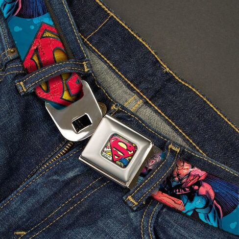 Buckle-Down Men's Seatbelt Belt Kids, Superman Unchained Under sea Pose/Shield Blues/Gray/red/Yellow, 1.0" Wide-20-36 Inches in Saudi Arabia