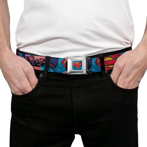 Buckle-Down Men's Seatbelt Belt Kids, Superman Unchained Under sea Pose/Shield Blues/Gray/red/Yellow, 1.0" Wide-20-36 Inches in Saudi Arabia